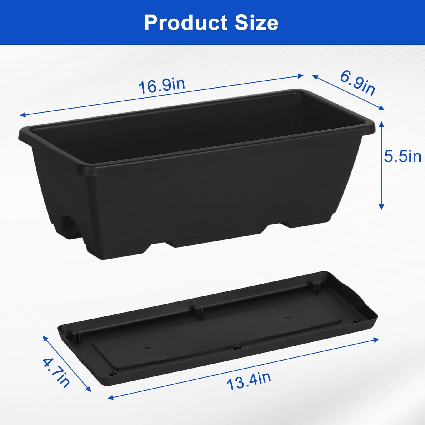 CADUKE Railing Planter Box 4 Pack Window Boxes Planter with Adjustable Brackets 16.9 Inches Deck Railing Hanging Flower Boxes Black Balcony Planters Fence Hanging Planters for Outdoor