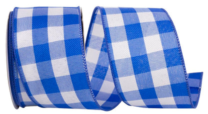 Royal Blue Plaid Wired Ribbon - 2 1/2" x 10 Yards, 4th of July, America 250, Father's Day, Presents, Wreath, Police Support, Birthday, Wedding, Farmhouse, Veterans Day, Labor Day, School Graduation
