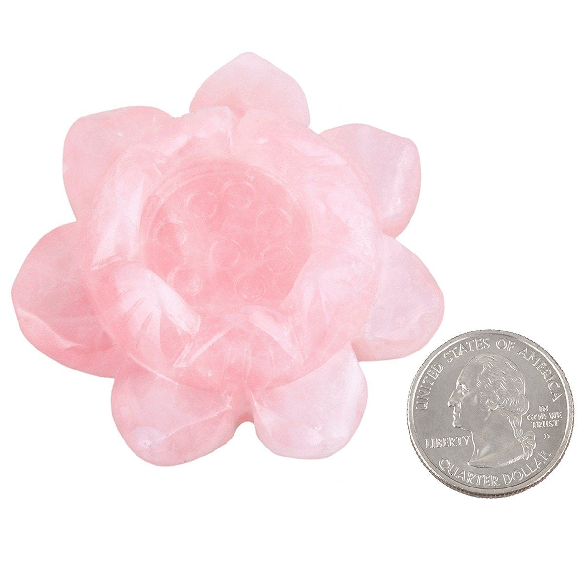 SUNYIK Handcarved Stone Lotus Flower Figurine Sculpture, Natural Healing Crystal Ball Stand Decoration, Rose Quartz, 2"