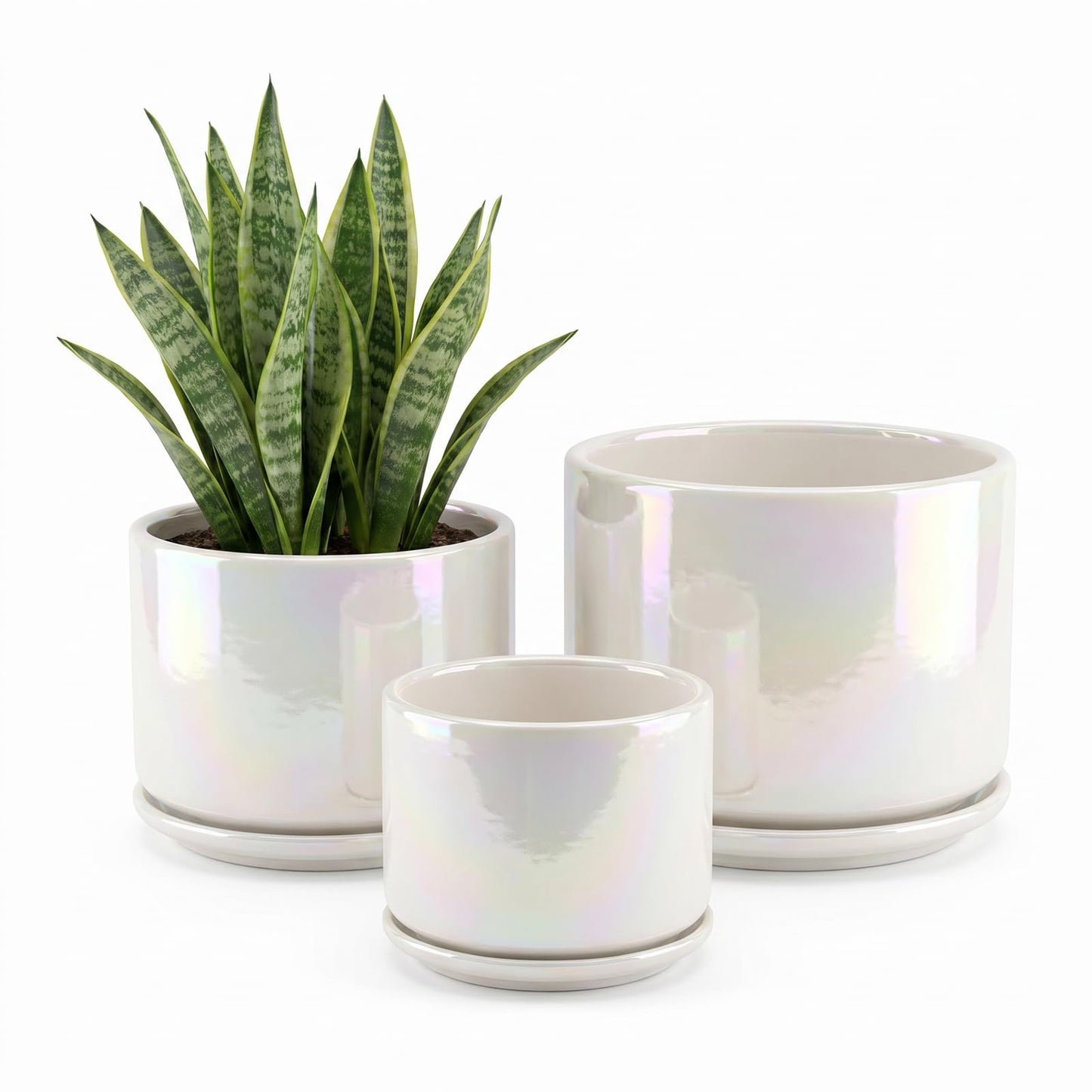 EFISPSS Plant Pots, 4+5+6 Inch Pots for Indoor Plants,Ceramic Planter Pot with Drainage Hole,Flower Pots for Succulent Cactus,Set of 3 - Rainbow Pearl Glaze