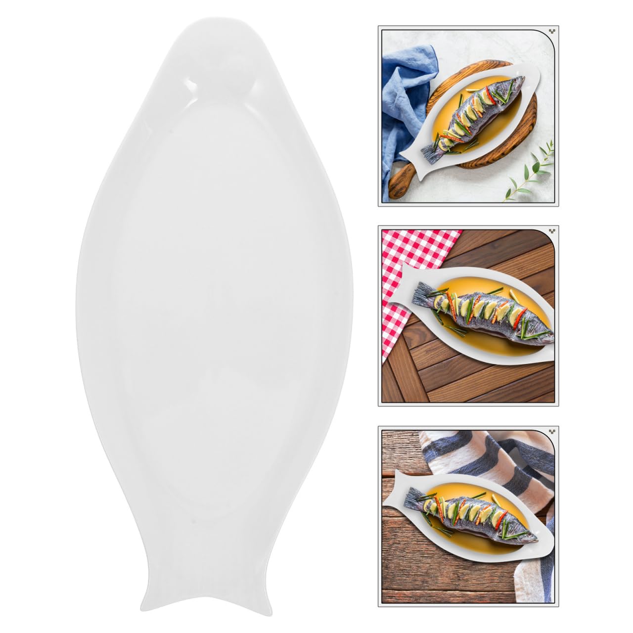 Hemoton Oval Ceramic Fish Plate 15.74X7.48In Pure White Steamed Fish Dish Serving Platter for Kitchen Dining and Entertaining