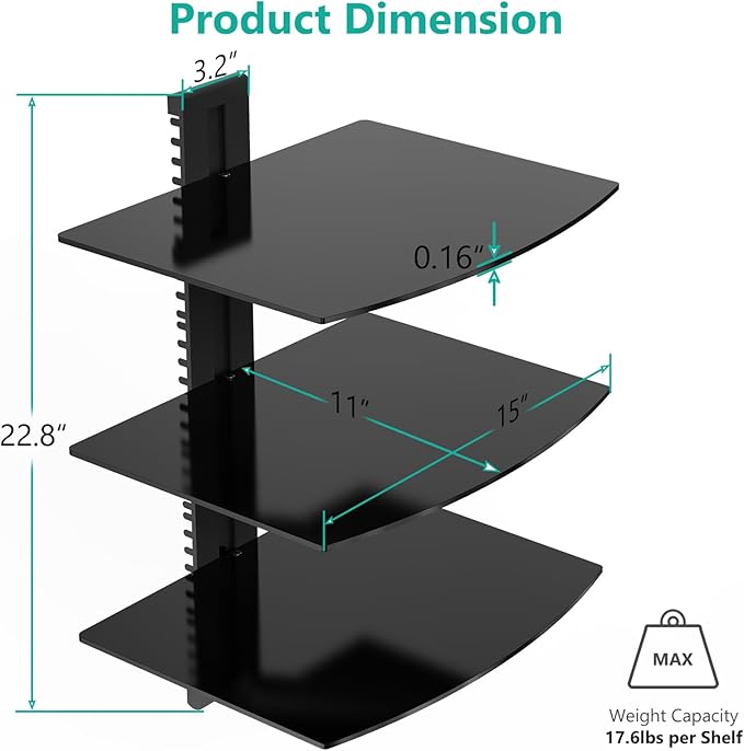 WALI Floating TV Shelf, 3 Tier Glass Projector Shelf