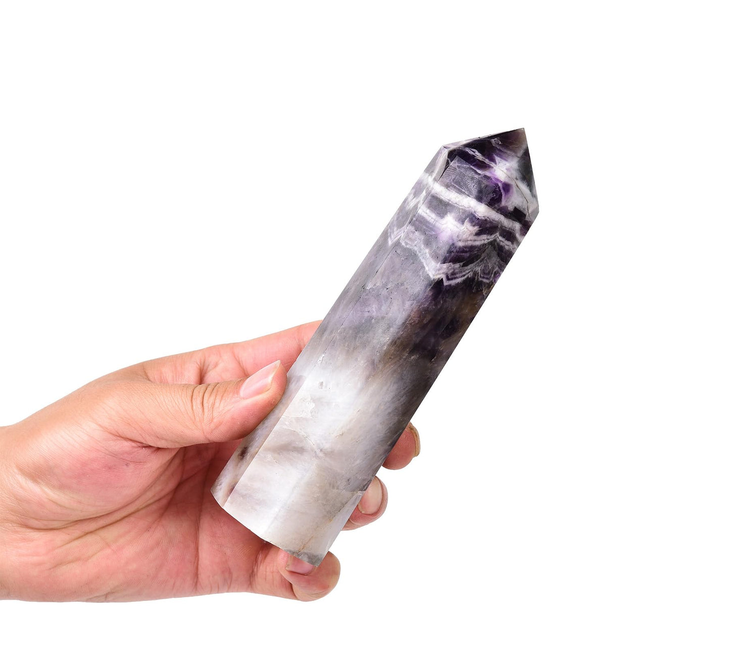 AMOYSTONE Large Crystal Tower Natural Dream Amethyst 6 Faceted Obelisk Healing Crystal Pillar Wand Tumbled Hexagonal Pointed 1-1.7 Lbs Home Décor