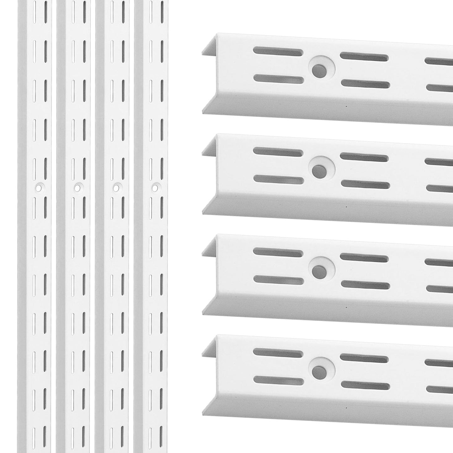 LYYUWE Twin Slot Shelf Tracks, Heavy Duty Steel Wall Mount Shelf Rails for Track Shelving System for Retail, Garage, and Home Storage (White, 48 Inch(8PC))