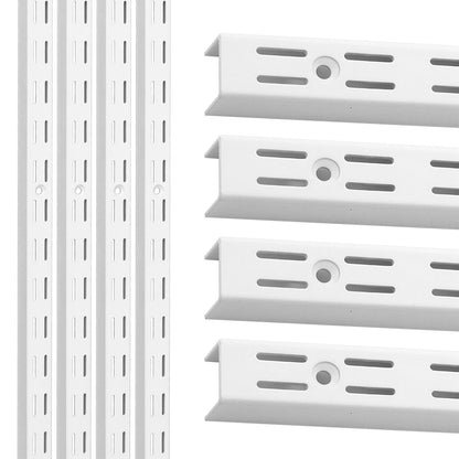 LYYUWE Twin Slot Shelf Tracks, Heavy Duty Steel Wall Mount Shelf Rails for Track Shelving System for Retail, Garage, and Home Storage (White, 48 Inch(8PC))