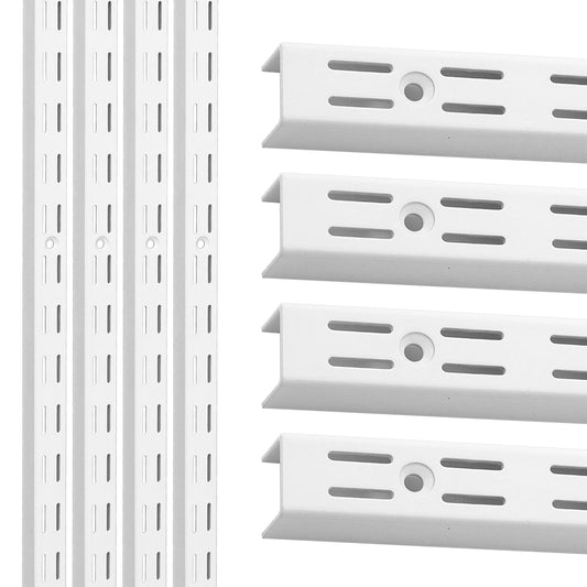 LYYUWE Twin Slot Shelf Tracks, Heavy Duty Steel Wall Mount Shelf Rails for Track Shelving System for Retail, Garage, and Home Storage (White, 48 Inch(8PC))