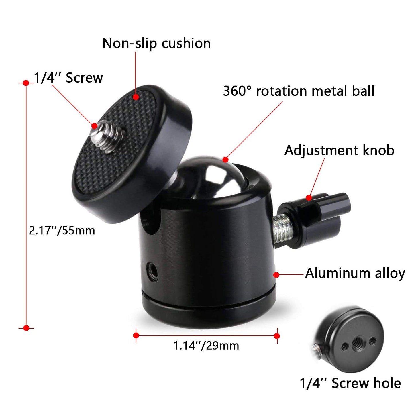 Universal 1/4" Swivel Mini Ball Head Screw Tripod Mount（2 Pack）, EszkozTA360 Degree Rotating Mount Base Adapter for DSLR Cameras HTC Vive Tripods Monopods Camcorder Light Stand…