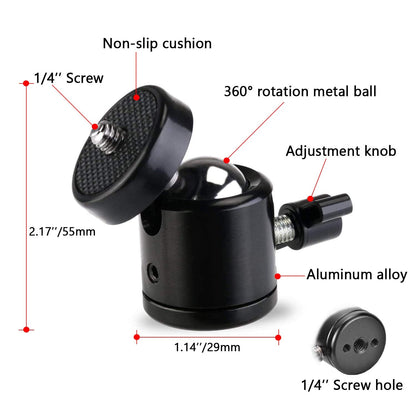 Universal 1/4" Swivel Mini Ball Head Screw Tripod Mount（2 Pack）, EszkozTA360 Degree Rotating Mount Base Adapter for DSLR Cameras HTC Vive Tripods Monopods Camcorder Light Stand…