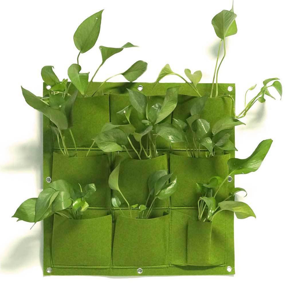 VINTORKY Vertical Hanging Wall Planter with with 9 Pockets Wall Mounted Felt Planters for Flowers Herbs and Succulents Space Saving