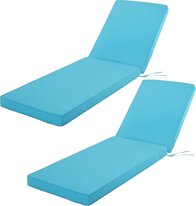 Outdoor Chaise Lounge Cushion Set of 2, Fadesafe Water-Repellent Lounge Deck