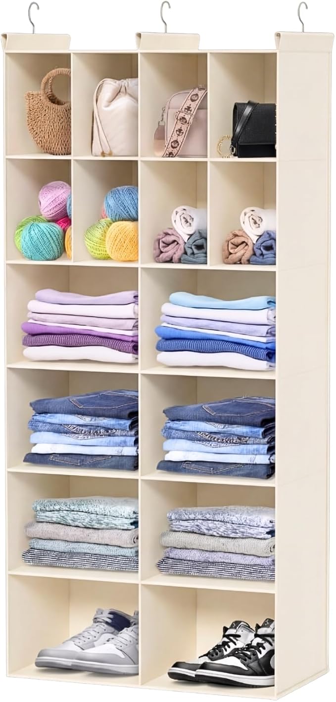 Ofiray-home 6 Tier Hanging Closet Organizer, 16 Compartments Sweater Organizer