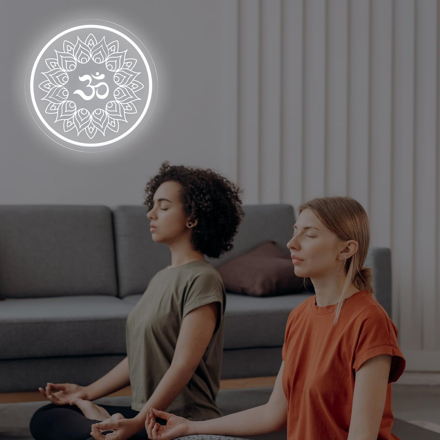 Om Mandala Neon Sign, 11.8″ × 11.8″ White Om Buddha Led Wall Light, Yoga Decor, Meditation Room Sign, Buddha Symbol Gift, Yoga Studio, Pilates Studio Wall Art
