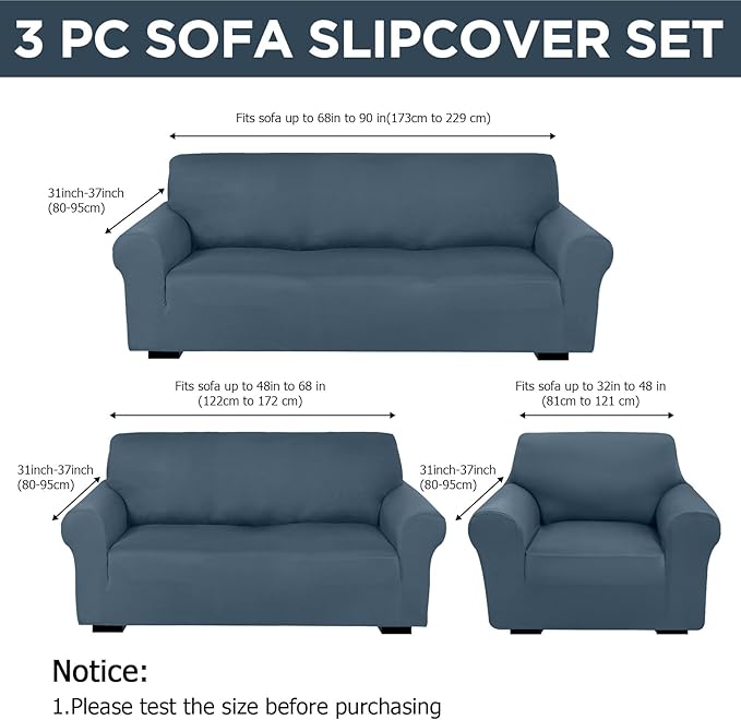 Peryiter 3 Pcs Couch and Loveseat Covers Set Sofa Cover