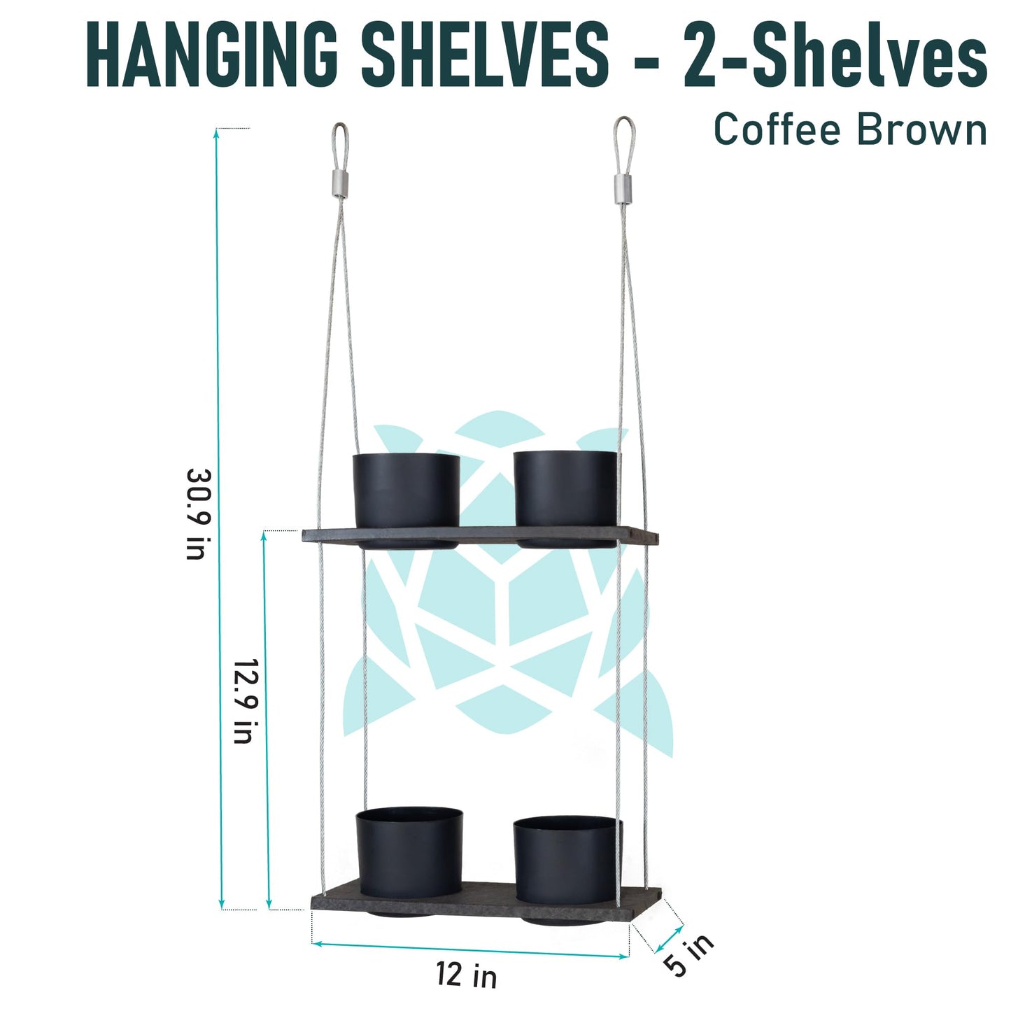 Vioscapes Urban Garden Decor with Pots Included, Hanging Planters for Indoor Outdoor Plants, Hanging Flowerpots, Wall Hanging Plant Holder Window Plant Shelves (Coffee Brown, Shelf 4 Pots)