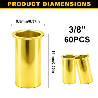 Siptenk 60PCS Brass Compression Tube Inserts for OD 3/8", Insert Tube Support Compression Sleeve Fitting, Sleeve Ferrules for Oil Water Air Pipe