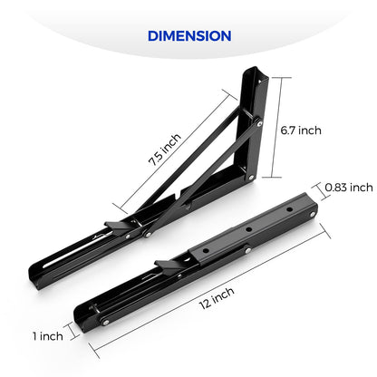 Ravinte 10 Inch Folding Shelf Brackets - Matte Black Collapsible Heavy Duty Brackets for Table Bench - Space Saving, 2 Pack ﻿