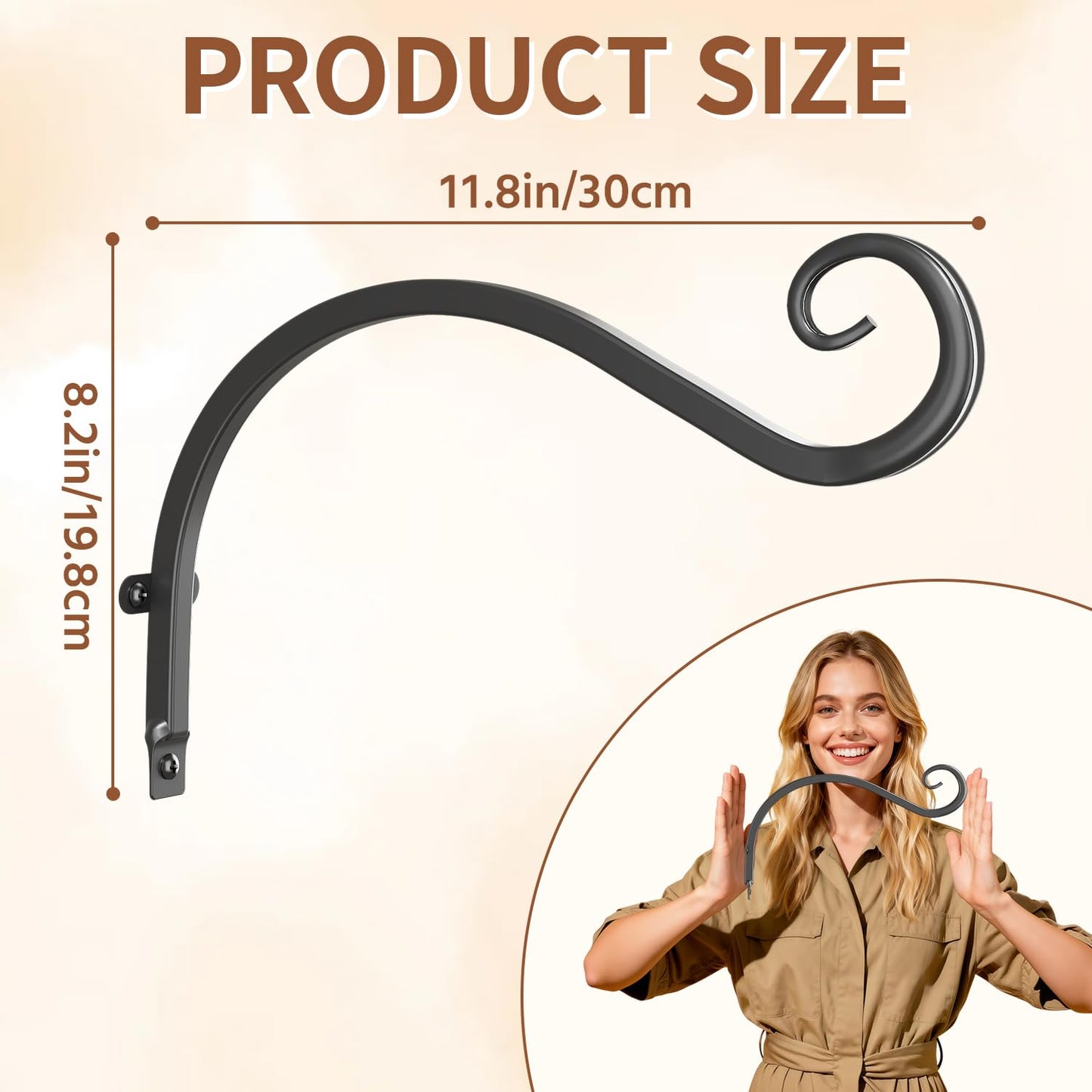 LASZOLA 2 Pack 12 Inch Hanging Plant Brackets, Heavy Duty Iron Wall Hooks for Planter, Bird Feeder, Wind Chime, Lantern, Rust Proof Decorative Hangers for Indoor Outdoor Garden Patio Fence, Black