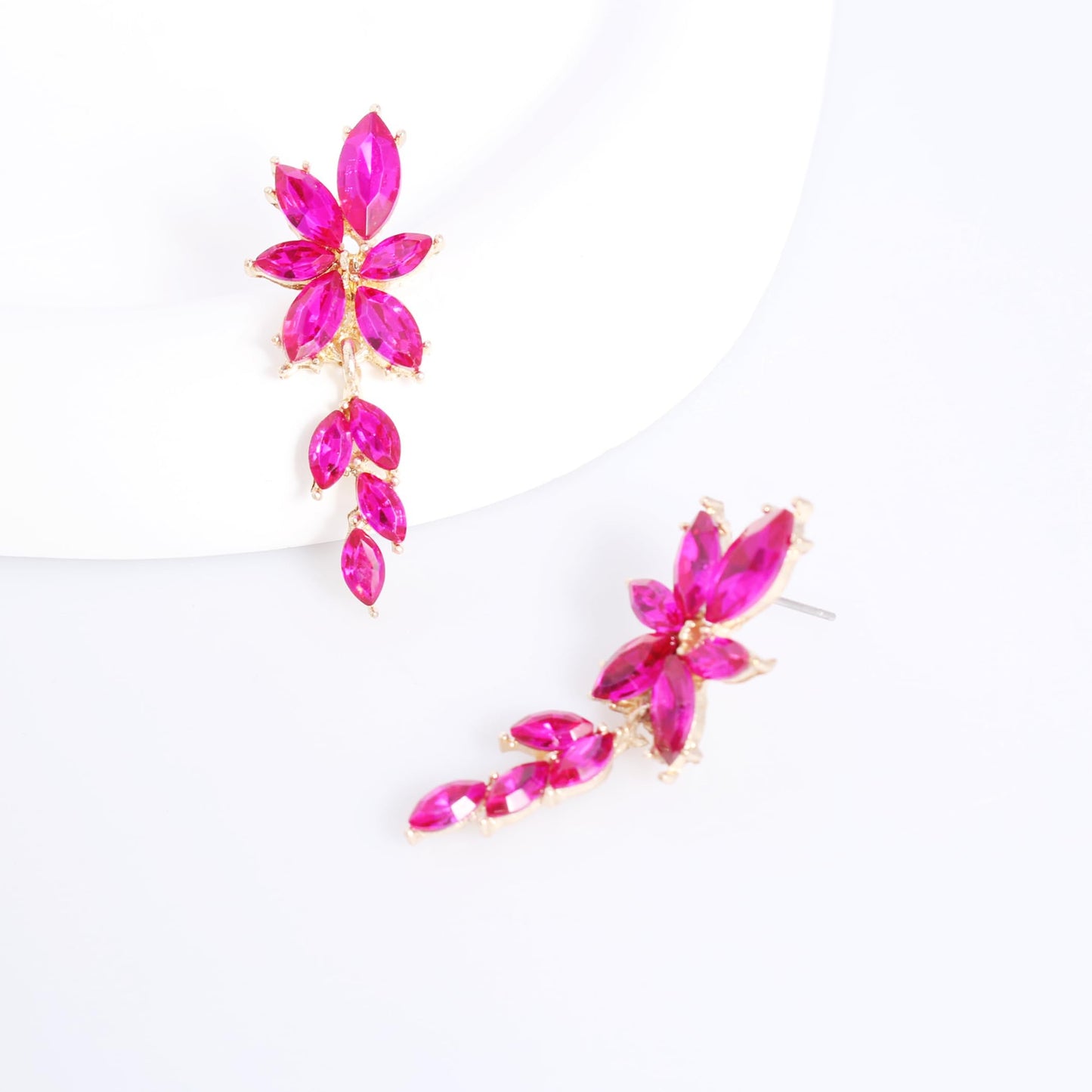 ATIMIGO Elegant Hot Pink Rhinestone Dangle Earrings Cluster Crystal Wedding Bridal Earrings for Brides Bridemaids Formal Prom Statement Drop Earrings for Women