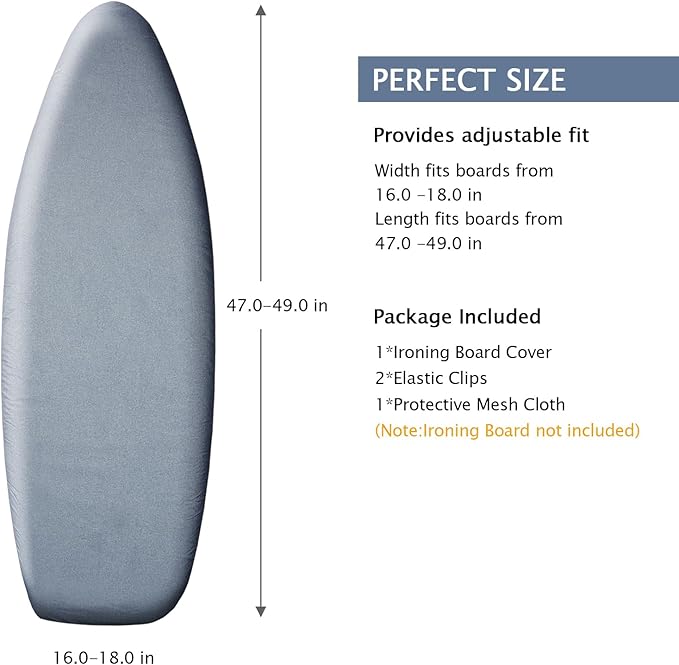 SheeChung Ironing Board Cover and Pad 18"x49", Extra Thick Padding and Cotton