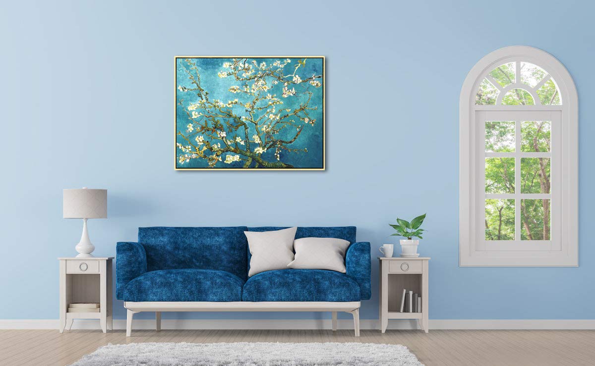 Wieco Art Framed Wall Art Canvas Prints of Almond Blossom by Vincent Van Gogh Paintings Reproduction Abstract Artwork for Wall Decor Golden Frame