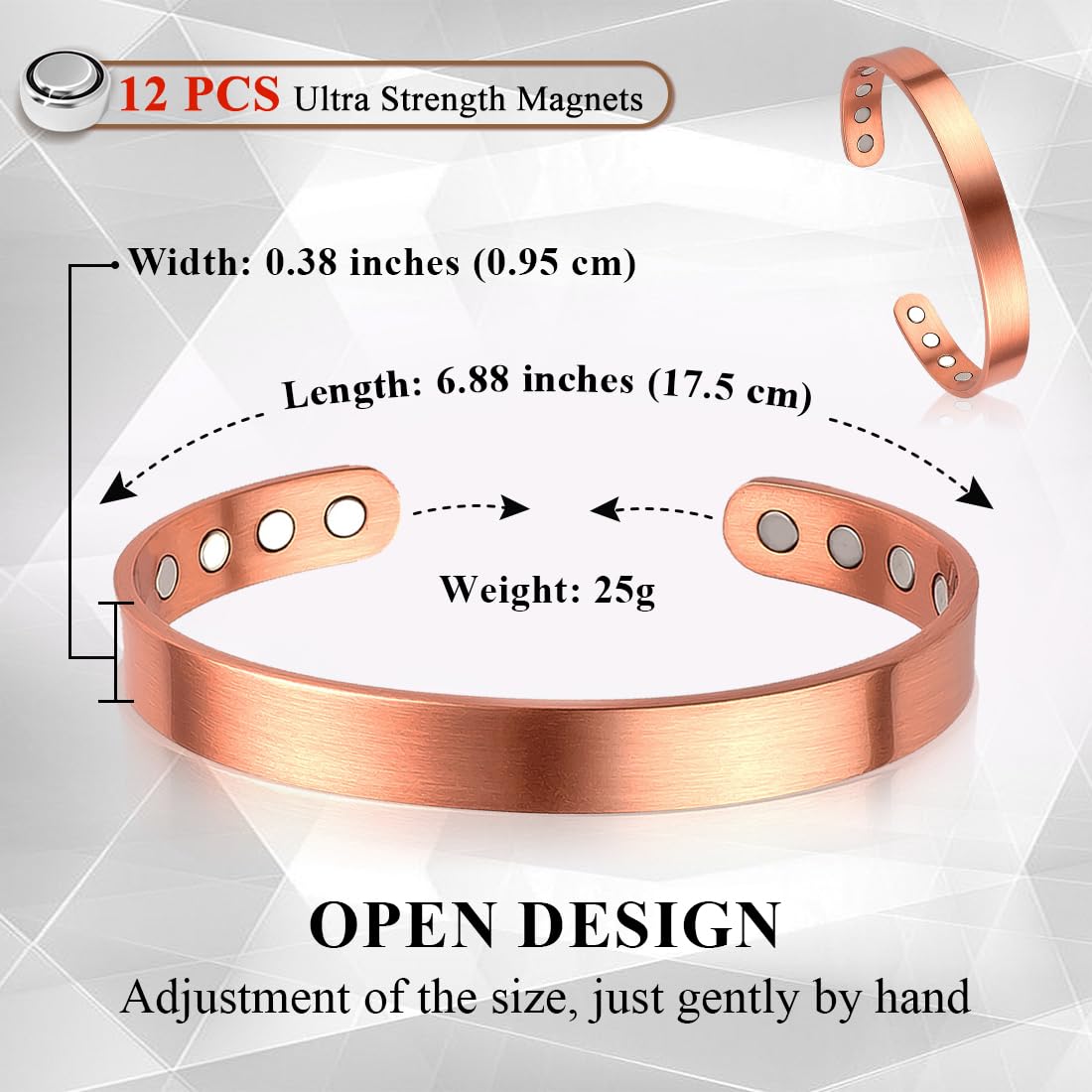 Vicmag Copper Magnetic Bracelet for Women and Men Ultra Strength Magnets 99.9% Pure Copper Strong Magnets Jewelry Gift Adjustable Length