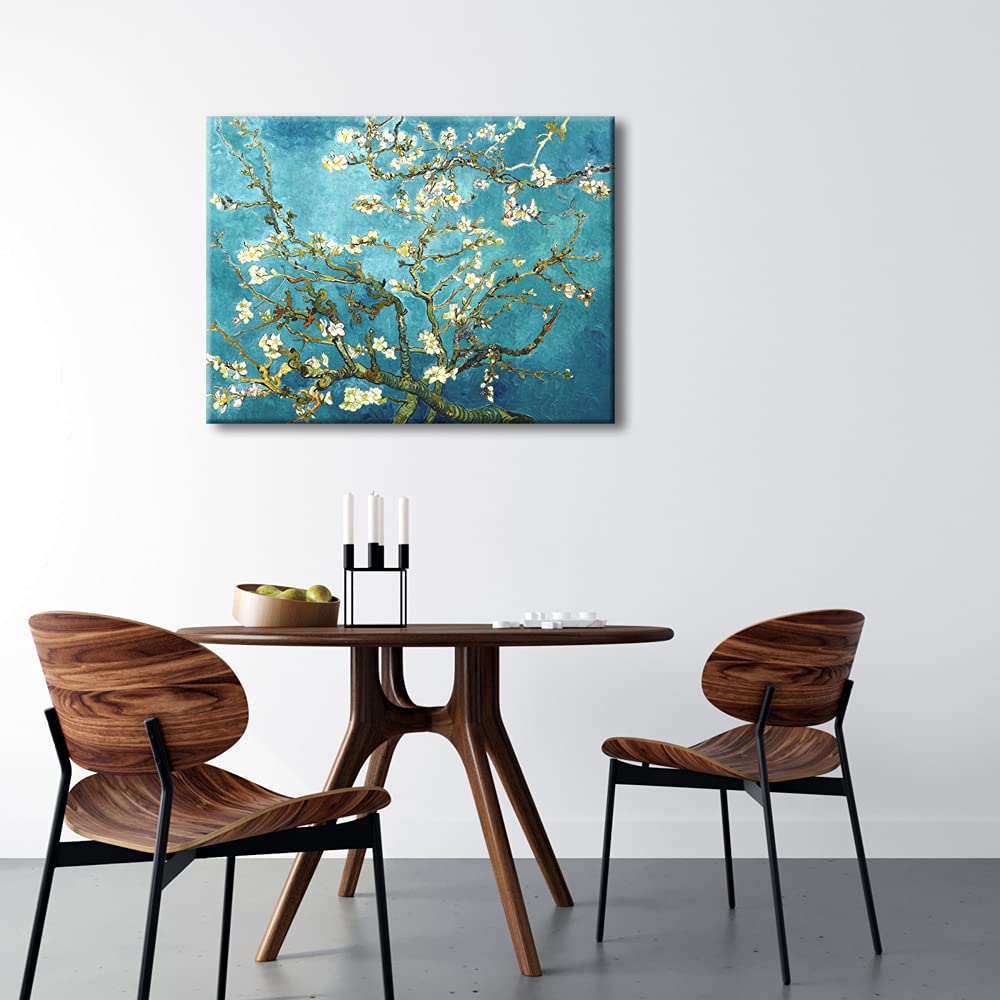 Wieco Art Framed Wall Art Canvas Prints of Almond Blossom by Vincent Van Gogh Paintings Reproduction Abstract Artwork for Wall Decor Golden Frame