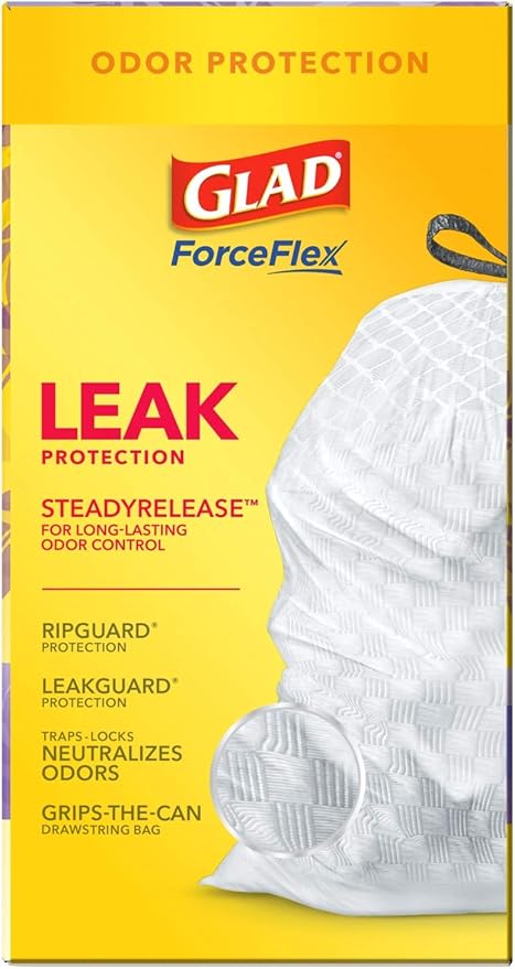 Glad ForceFlex Tall Kitchen Trash Bags, 13 Gallon, Gain Lavender