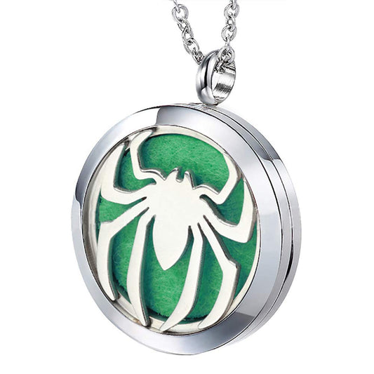 Popeoiuh Essential Oil Diffuser Necklace - Aromatherapy Stainless Steel Spider Pattern Locket Pendant Jewelry Set for Birthday Christmas Halloween Women Men Teen
