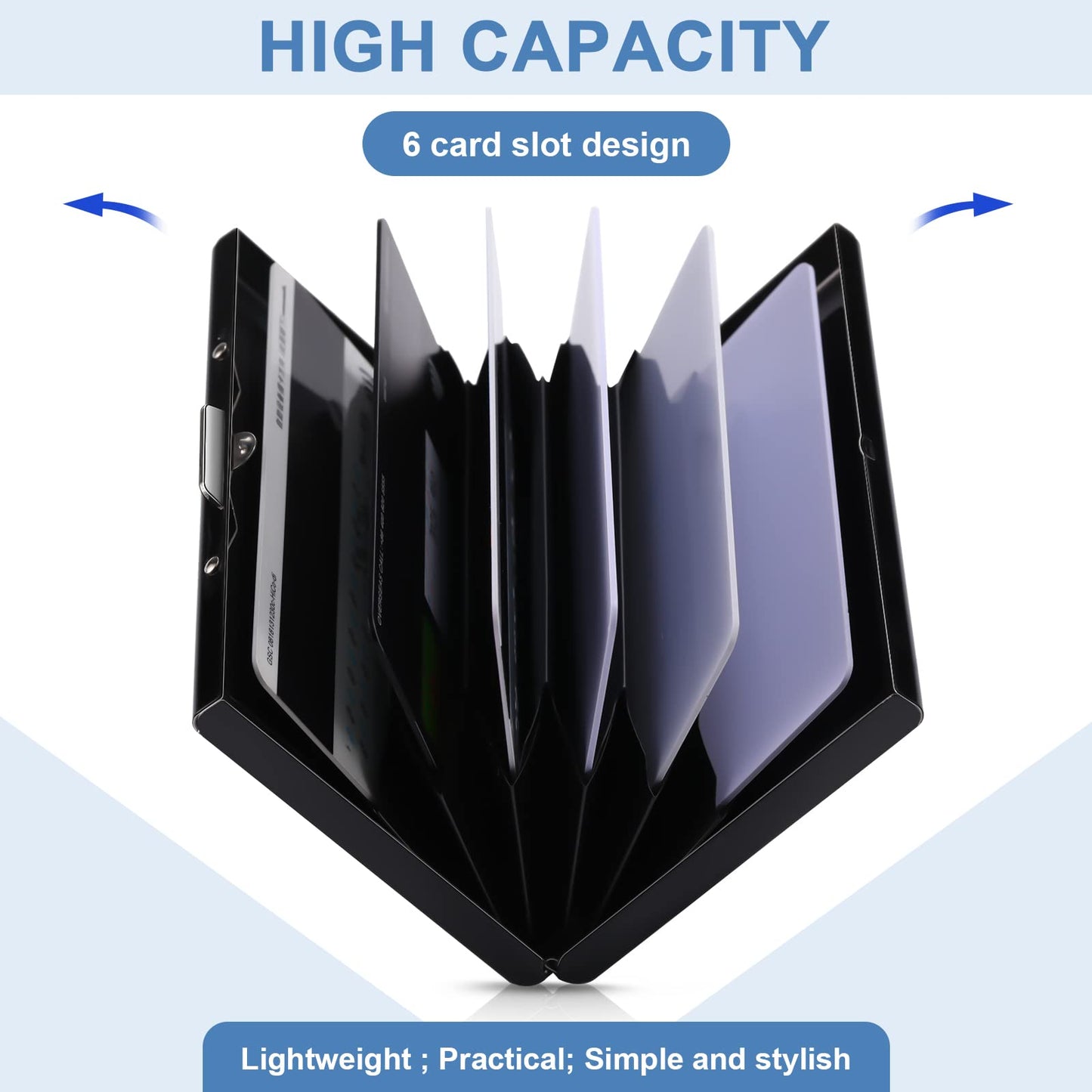 Thenshop 3 Pcs Stainless Steel Credit Card Holder Metal RFID Blocking Case Protector Metal ID Card Wallet with 6 Slot for Men Women Gift Box(Silver, Black, Blue)