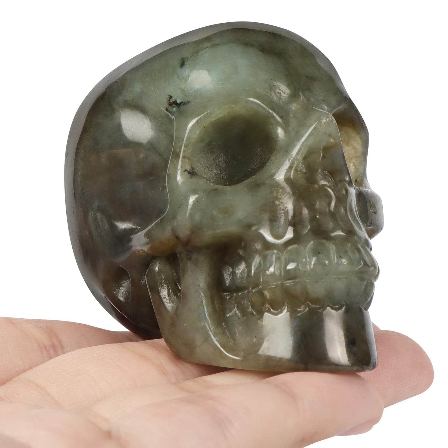 Hxswkk Labradorite Crystal Skull Statue Hand Carved Gemstone Collection Skulls Ornament for Home Office Decor Stone Figurines 3"