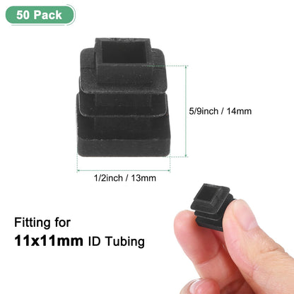 M METERXITY 50-Pack Tubing End Caps, 1/2 x 1/2 Inch Plastic Square Hole Plugs Inserts for Chair Leg/Bar Stool/Fitness Equipment, Chair Glides Fence Plug Floor Protectors
