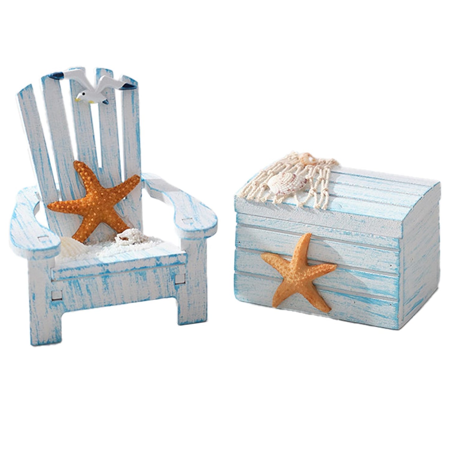 AzsVbvs 2 Pack Wooden Handmade Mini Chair Box Beach Decor Nautical Theme Decoration for Home Office Desk (Starfish)