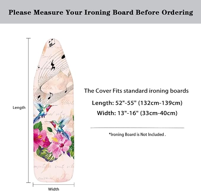 GLENLCWE Blue Hummingbird Hibiscus Music Note Ironing Board Cover Full Size