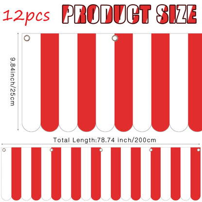 Preboun 12 Pcs Carnival Decorations Tent Christmas Circus Carnival Hanging Decorations Christmas Red White Striped Banner Circus Xmas Mardi Gras Theme Celebration Wall Games Props