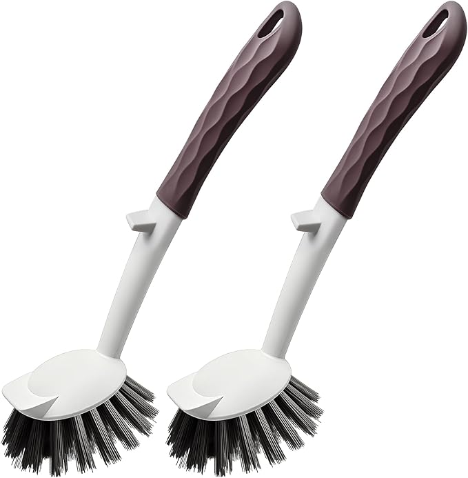 Dish Brush, 2 Pack with Comfortable Handle, with Built-in Scraper, Scrub Brush