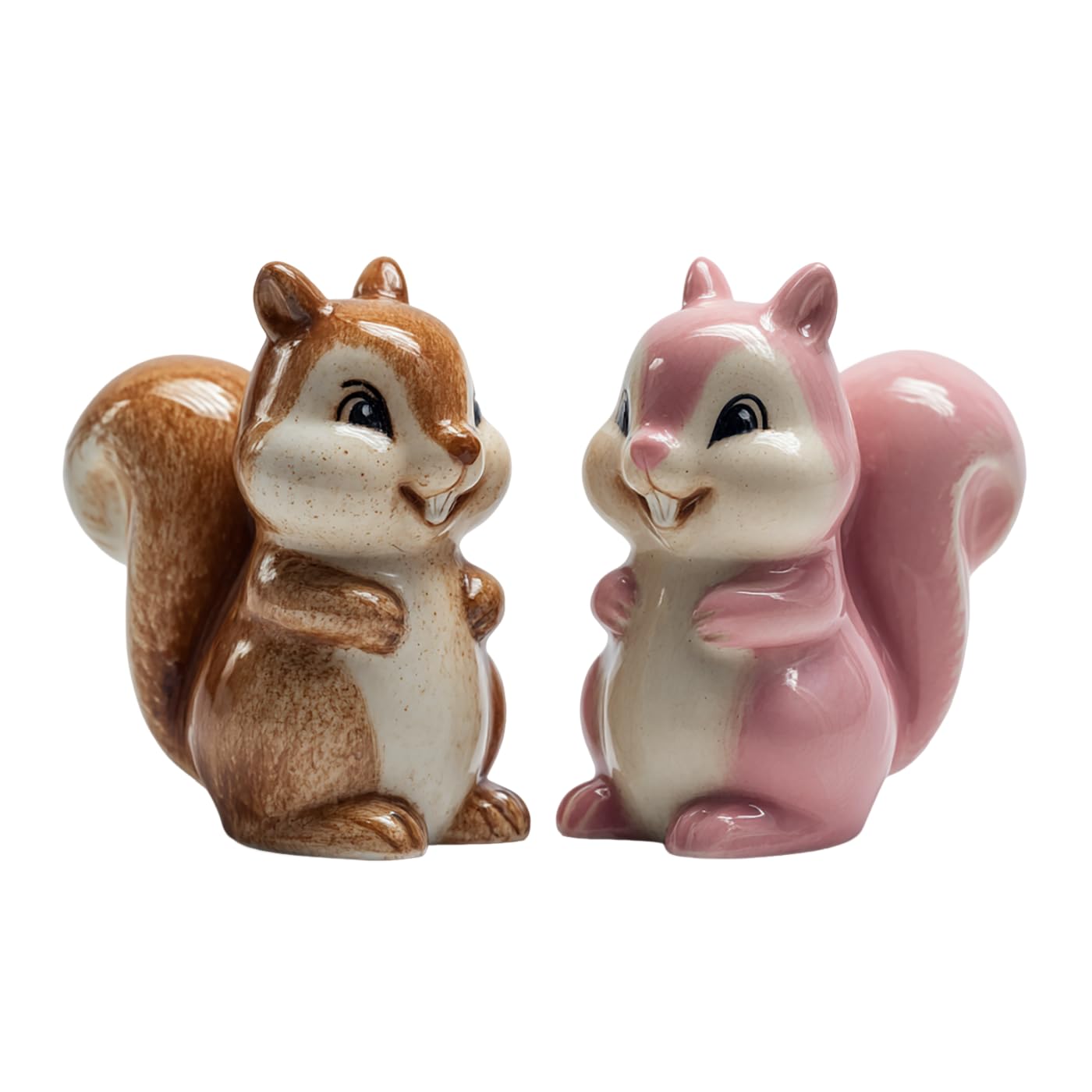 Bicuzat Ceramic Squirrels Salt Pepper Shakers Set, 2 PCS Set of Animal Salt and Pepper Shakers, Brown and Pink