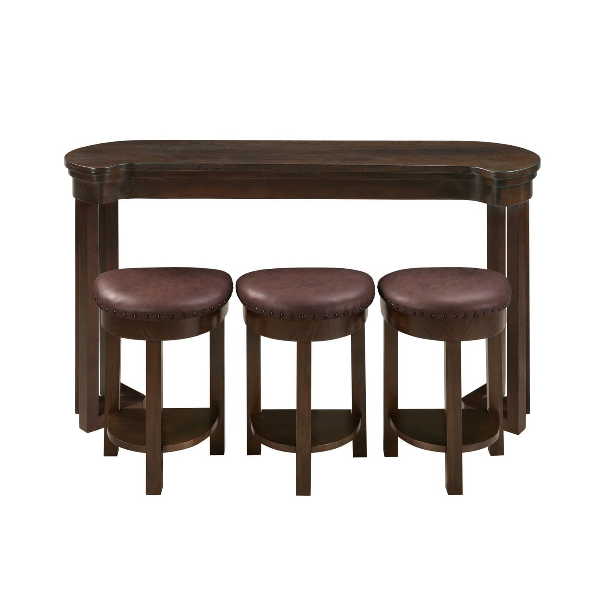 KEIKI 60" Solid Pine Wood Bar Table Set with 3 PU Stools Chairs, Long Bar High Top Dining Table & Upholstered Stools, Behind Couch Sofa Counter Height Pub Table for Breakfast, Kitchen Living Room