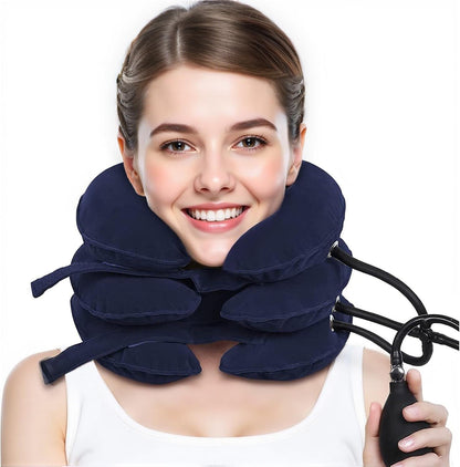 Neck Stretcher, Cervical Traction Device, Neck Traction Device for Neck Pain Relief, Adjustable Inflatable Neck Stretcher Cervical Traction and Neck Brace, Neck Decompression Home Use (Blue)
