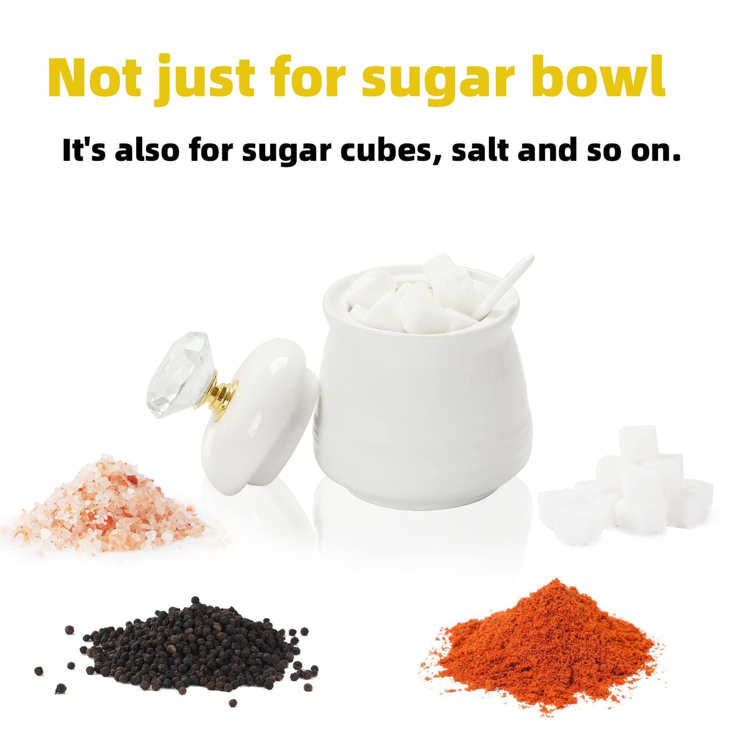 ONTUBE Ceramics Sugar Bowl with Crystal Lid and Spoon 12oz, Gold