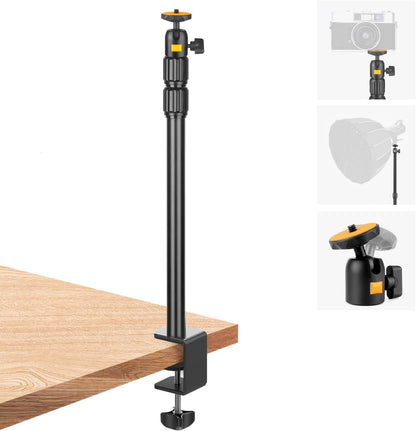 Camera Desk Mount Webcam Stand with 360° Ball Head, Adjustable Table Light Stand 14"-33", Tabletop C Clamp for DSLR Camera, Ring Light, Live Streaming, Photo Video Studios