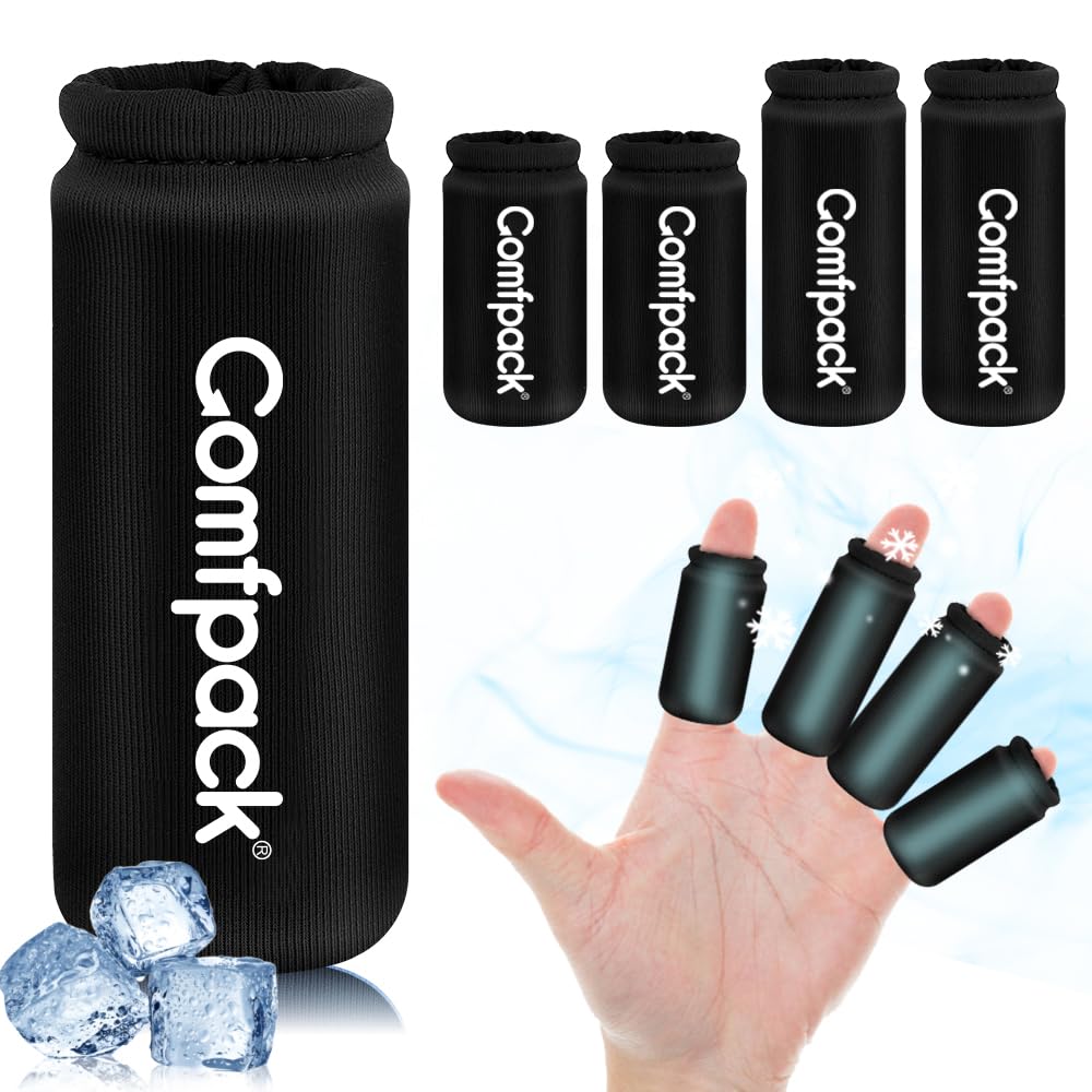 Comfpack 4PCS Finger Sleeves Gel Ice Pack for Pain Relief, Reusable Hot Cold Compression Finger Brace Ice Packs for Injuries, Trigger Finger, Arthritis, Knuckle Immobilization, Gout, Sprain