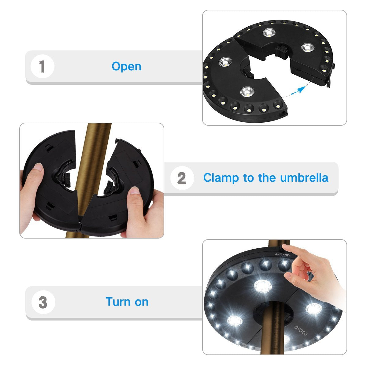 OYOCO Parasol Light Patio Umbrella Light 3 Brightness Modes Cordless 28 LED Lights at 200 lumens-4 x AA Battery Operated,Umbrella Pole Light for Patio Umbrellas,Camping Tents