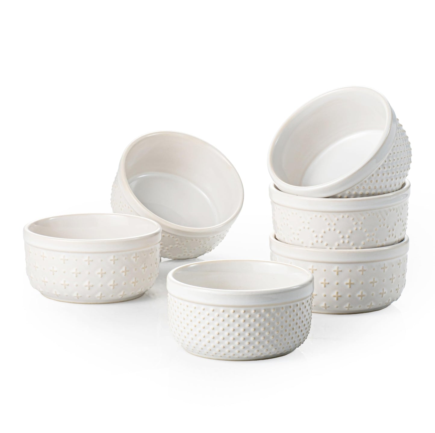 UNICASA Ramekins 4 oz, Set of 6, Thick Wall Ceramic Baking Dishes for Creme Brulee, Dips, Non-Toxic, Dishwasher & Oven Safe, Farmhouse Individual Dessert Cups
