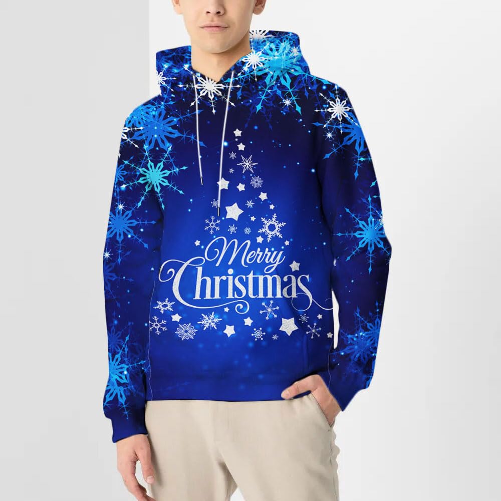 Hgvoetty Men Christmas Hoodies 3D Ugly Christmas Sweatshirts Graphic Hooded Swatshirts for Christmas Party L