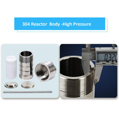 100ml Teflon Lined Hydrothermal Synthesis Autoclave Reactor 220℃ 3Mpa 304 Steel High Pressure Hydrothermal PTFE Hydrothermal Reactor Digestion Tank PTFE Vessel