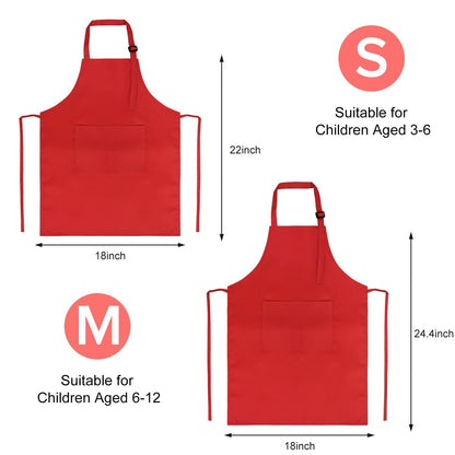 SUNLAND Kids Apron And Hat Set Children Chef Apron For Cooking Baking Painting Red (M:6-12 Years)