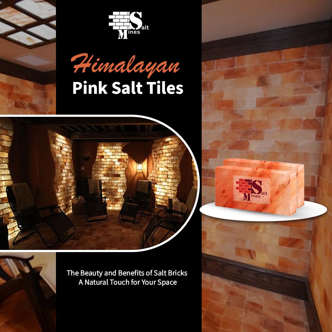 Himalayan Pink Salt Bricks for Spa & Salt Wall – Pack of 20 (8″ × 4″ × 1″) – Natural Himalayan Crystal Salt Tiles for Sauna, Wellness Décor