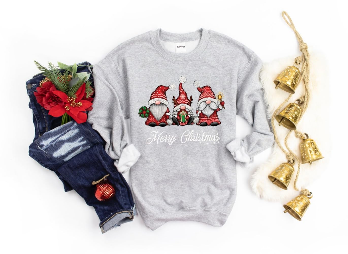 Barlver Women Christmas Gnomes Sweatshirts Fleece Sweater Holiday Novelty Graphic Tees Pullover Tunic Tops Gnomes-8113 M