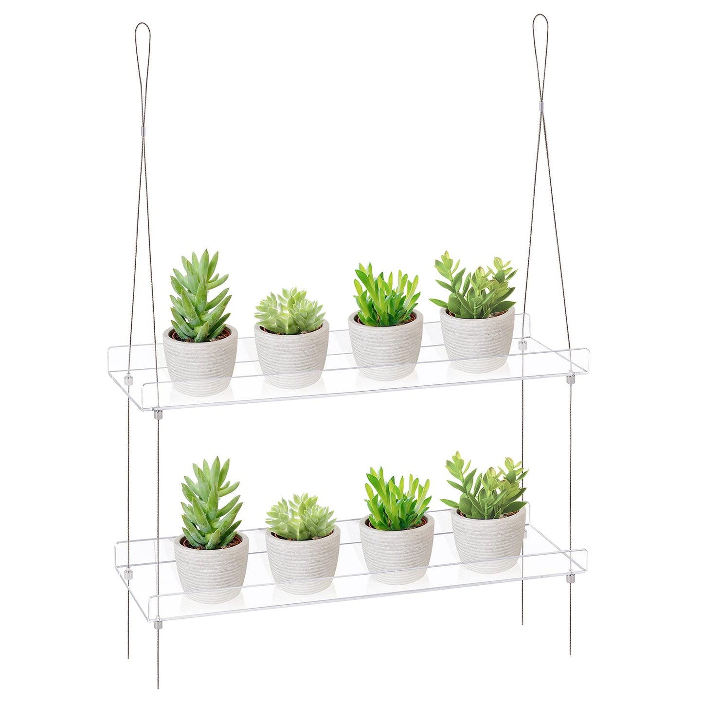 Sumerflos 2-Tier Acrylic Window Boxes Plant Shelves for Window of Kitchen, Bedroom, Living Room, 16 Inch Wall Flower Double Hanger Boxes Adjustable Hanging Shelves for Indoor Plants, Succulents
