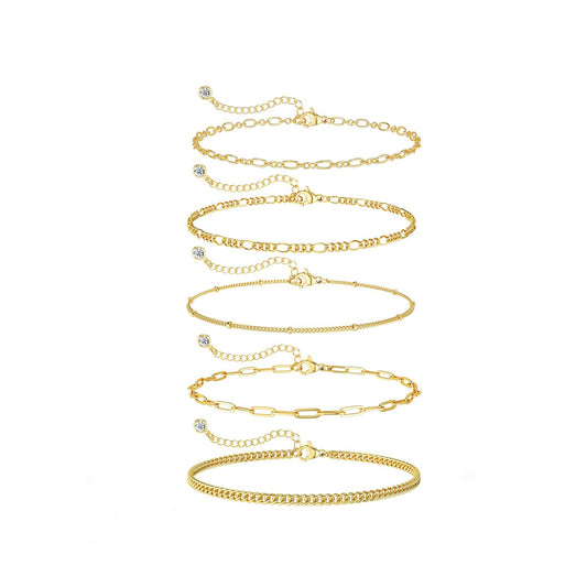 DEARMAY 14K Gold Plated Bracelets for Women, Jewelry Sets Trendy Dainty Stackable Paperclip Rope Snake Box Figaro Chain Bracelets Pack Costume Fashion Gifts